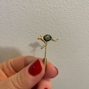 Gold Kangaroo Brooch with Green Gemstone